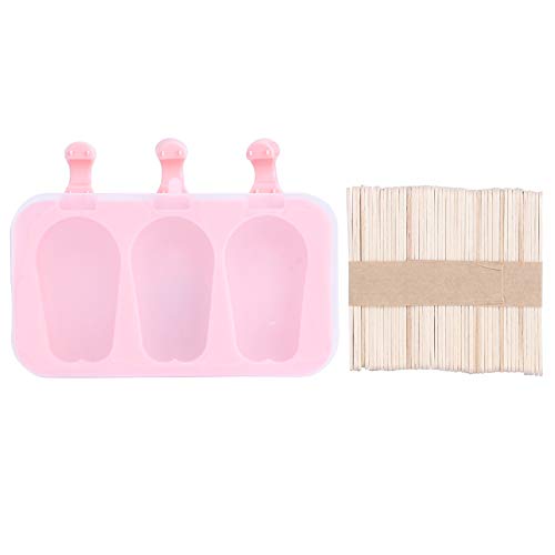 Nettes Muster Eisschimmel Silikonhersteller mit Deckelstab rosa 3 Kaninchenform für DIY-Eiscreme Küchenwerkzeug (3 Kaninchen + 50 Stöcke) von NinGYiYan
