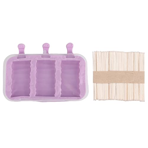 Nettes Muster Eisschimmel Silikonhersteller mit Deckelstab rosa 3 Kaninchenform für DIY-Eiscreme Küchenwerkzeug (3 aufeinanderfolgende Wellen + 50 Stöcke) von NinGYiYan