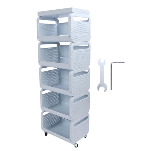 NinGYiYan Edelstahl Mobile Regal Regale Organizer mit Rädern für Küche Weiß (5 Tier) von NinGYiYan