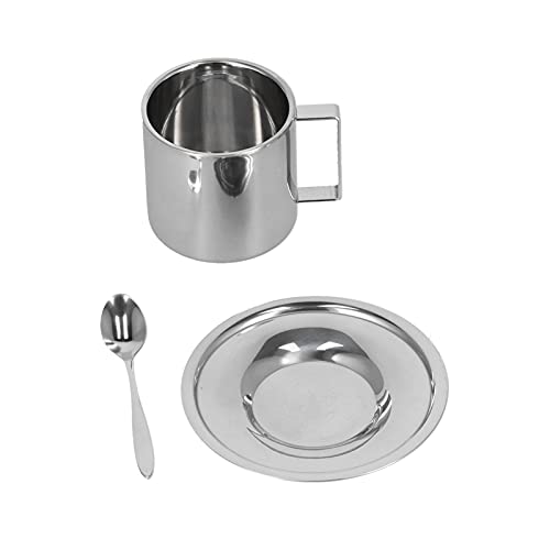 NinGYiYan Isolierte Kaffeetasse Set Edelstahl Doppelmauerte für Tee Kaffeemilch mit Untertassenlöffel (Europäische Doppelschicht-Set-280ml) von NinGYiYan