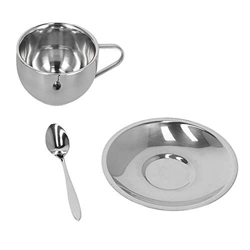 NinGYiYan Isolierte Kaffeetasse Set Edelstahl Doppelmauerte für Tee Kaffeemilch mit Untertassenlöffel (Mailand Doppelschicht-Set-180ml) von NinGYiYan