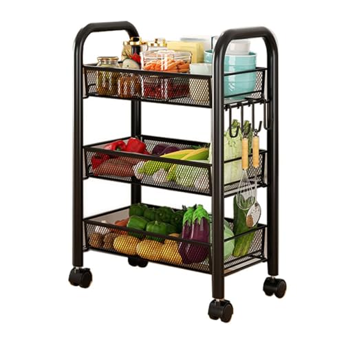 NinGYiYan Rolling Storage Cart Layered Storage Regale Multi Funktionelle bewegliche Snack -Gemüsekörbe Küchenregale (Schwarze DREI Schichten) von NinGYiYan