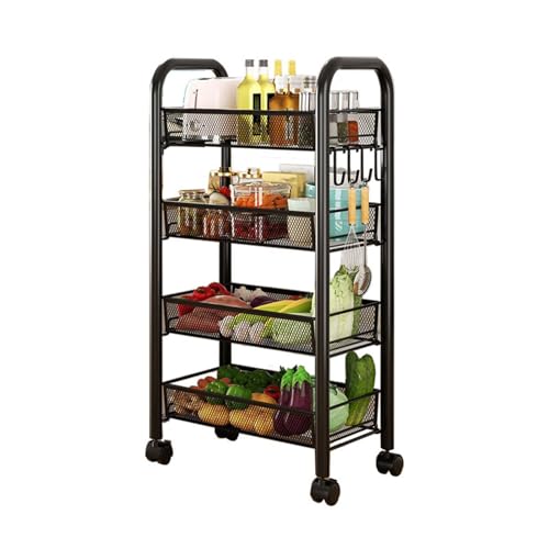 NinGYiYan Rolling Storage Cart Layered Storage Regale Multi Funktionelle bewegliche Snack -Gemüsekörbe Küchenregale (Schwarze Vier Schichten) von NinGYiYan