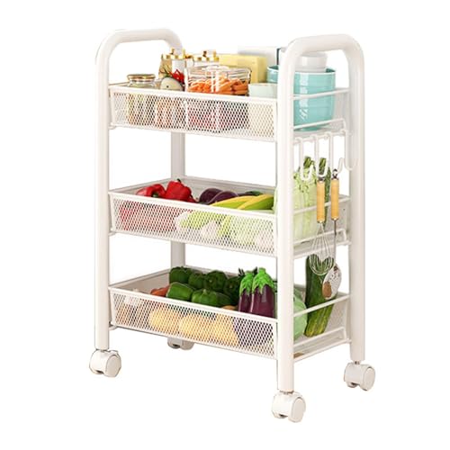 NinGYiYan Rolling Storage Cart Layered Storage Regale Multi Funktionelle bewegliche Snack -Gemüsekörbe Küchenregale (Weiße DREI Schichten) von NinGYiYan
