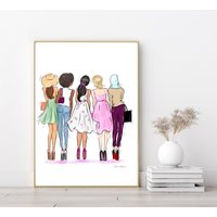 stronger Together Fashion Girls Kunstdruck, Art Print, Nina Maric Illustration Handgemalte Wanddeko, Verschiedene Frauen Kunst von NinaMIllustrations