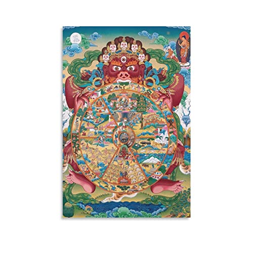 Ninainai Tibetanisches Rad des Lebens Mandala Thangka Poster Kunstdruck Wand Foto Farbe Poster Hängendes Bild Familiendekoration 50 x 75 cm von Ninainai