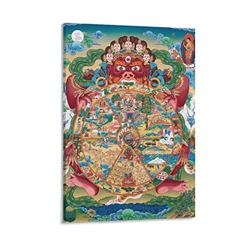 Tibetisches Rad des Lebens Mandala Thangka Poster Wandkunst Poster Scrollen Leinwand Malerei Bild Wohnzimmer Dekor Zuhause 40 x 60 cm von Ninainai