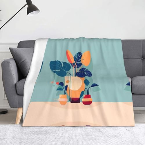 Ninainaid Blau-orangefarbene Bambus-Druckdecke, weich und leicht, plüschig und flauschig, luxuriös und bequem, Herbstdecke, Heimdekorationsgeschenk. von Ninainaid