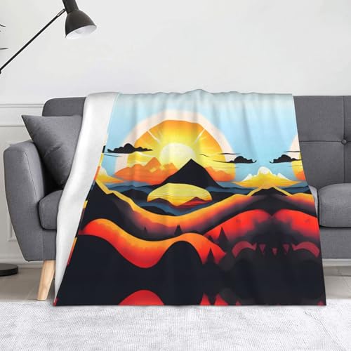 Ninainaid Decke mit Sonnenaufgangs-Motiv, weich und leicht, plüschig und flauschig, luxuriös und bequem, Herbstdecke, Heimdekorationsgeschenk. von Ninainaid