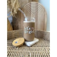 Trinkglas Lets Go Girl | Texas Cowgirl Bow Glas Mit Bambusdeckel Und Strohhalm |Iced Coffee Becher Trinkglas Lets Go Girl | Texas Cowgirl Bow Glas Mit Bambusdeckel Und Strohhalm |Iced Coffee Becher von hejlittlefam