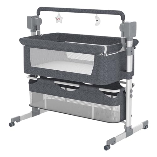 Nine point nine Beistellbett Baby, Convertible Faltbare Babybett Co-Sleeping, Beistellbett Baby Boxspringbett mit Rollen, Multifunktionale 5 Schwankende Getrieb (601 Grey) von Nine point nine