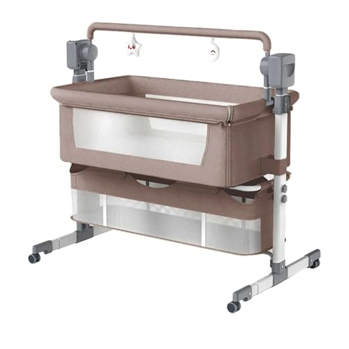 Nine point nine Beistellbett Baby, Convertible Faltbare Babybett Co-Sleeping, Beistellbett Baby Boxspringbett mit Rollen, Multifunktionale 5 Schwankende Getrieb (601 Khaki) von Nine point nine