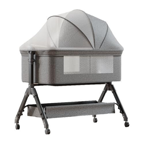 Nine point nine Beistellbett Baby mit Wickeltisch, Multifunktional Babybett, Klappbares Stubenwagen Baby, 3-Fach Höhenverstellbar (X3 Grey) von Nine point nine