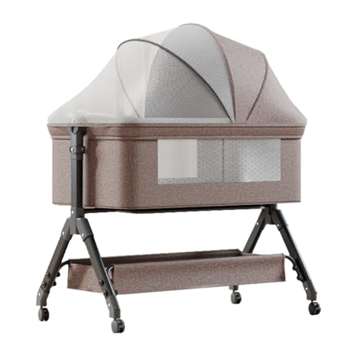 Nine point nine Beistellbett Baby mit Wickeltisch, Multifunktional Babybett, Klappbares Stubenwagen Baby, 3-Fach Höhenverstellbar (X3 Khaki) von Nine point nine