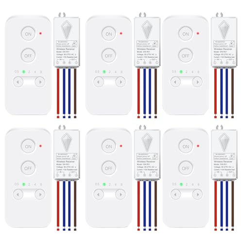 Funk Fernbedienung Schalter, NineLeaf 6PK Funk Lichtschalter mit LED-Anzeige, IP66 Wasserdicht, 150m Reichweite, Ohne Verkabelung für Zuhause, Weiß Funk Fernbedienung Schalter, NineLeaf 6PK Funk Lichtschalter mit LED-Anzeige, IP66 Wasserdicht, 150m Reichweite, Ohne Verkabelung für Zuhause, Weiß von NineLeaf