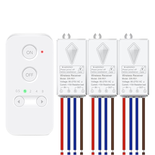 Funk Fernbedienung Schalter, NineLeaf Funk Lichtschalter mit LED-Anzeige, IP66 Wasserdicht, 150m Reichweite, Ohne Verkabelung für Zuhause, Weiß (1Schalter 3Empfänger) von NineLeaf