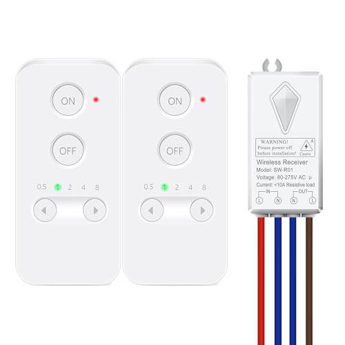 Funk Fernbedienung Schalter, NineLeaf Funk Lichtschalter mit LED-Anzeige, IP66 Wasserdicht, 150m Reichweite, Ohne Verkabelung für Zuhause, Weiß (2Schalter 1Empfänger) von NineLeaf