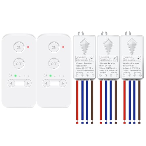 Funk Fernbedienung Schalter, NineLeaf Funk Lichtschalter mit LED-Anzeige, IP66 Wasserdicht, 150m Reichweite, Ohne Verkabelung für Zuhause, Weiß (2Schalter 3Empfänger) von NineLeaf