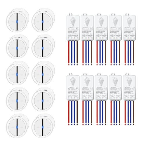 Funk Lichtschalter,NineLeaf 10PK Fernbedienung Wandschalter mit LED-Anzeige,ohne Verkabelung wandmontierbar,IP66 wasserdicht für innen und außen, Haushalt und Büro,weiß Funk Lichtschalter,NineLeaf 10PK Fernbedienung Wandschalter mit LED-Anzeige,ohne Verkabelung wandmontierbar,IP66 wasserdicht für innen und außen, Haushalt und Büro,weiß von NineLeaf