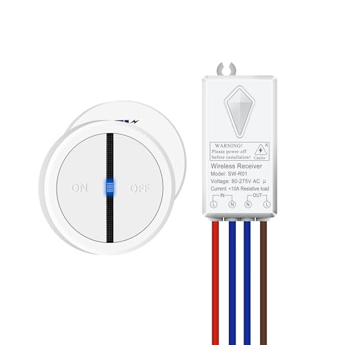 Funk Lichtschalter,NineLeaf 1PK Fernbedienung Wandschalter mit LED-Anzeige,ohne Verkabelung wandmontierbar,IP66 wasserdicht für innen und außen,Haushalt und Büro, weiß von NineLeaf