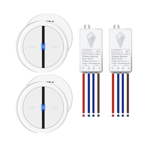 Funk Lichtschalter,NineLeaf 2PK Fernbedienung Wandschalter mit LED-Anzeige,ohne Verkabelung wandmontierbar,IP66 wasserdicht für innen und außen,Haushalt und Büro,weiß von NineLeaf