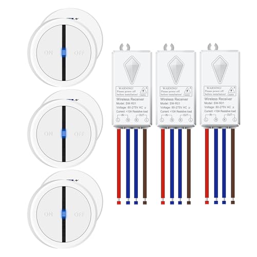 Funk Lichtschalter,NineLeaf 3PK Fernbedienung Wandschalter mit LED-Anzeige,ohne Verkabelung wandmontierbar,IP66 wasserdicht für innen und außen,Haushalt und Büro,weiß Funk Lichtschalter,NineLeaf 3PK Fernbedienung Wandschalter mit LED-Anzeige,ohne Verkabelung wandmontierbar,IP66 wasserdicht für innen und außen,Haushalt und Büro,weiß von NineLeaf