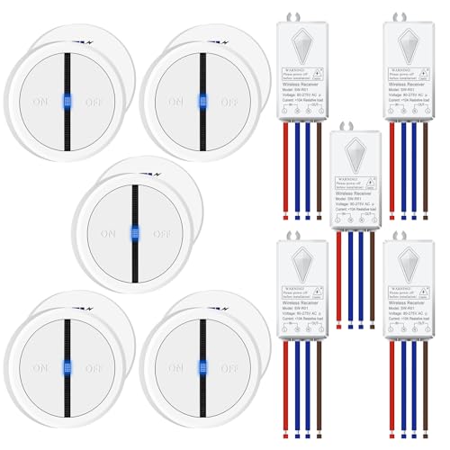Funk Lichtschalter,NineLeaf 5PK Fernbedienung Wandschalter mit LED-Anzeige,ohne Verkabelung wandmontierbar,IP66 wasserdicht für innen und außen,Haushalt und Büro,weiß Funk Lichtschalter,NineLeaf 5PK Fernbedienung Wandschalter mit LED-Anzeige,ohne Verkabelung wandmontierbar,IP66 wasserdicht für innen und außen,Haushalt und Büro,weiß von NineLeaf