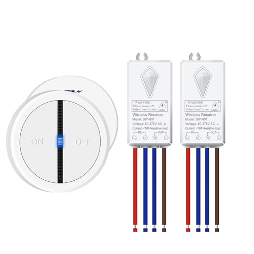 Funk Lichtschalter,NineLeaf Fernbedienung Wandschalter mit LED-Anzeige,ohne Verkabelung wandmontierbar,IP66 wasserdicht für innen und außen,Haushalt und Büro, weiß(1Schalter 2Empfänger) von NineLeaf