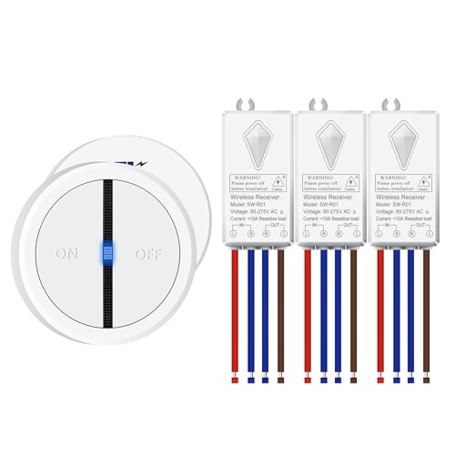 Funk Lichtschalter,NineLeaf Fernbedienung Wandschalter mit LED-Anzeige,ohne Verkabelung wandmontierbar,IP66 wasserdicht für innen und außen,Haushalt und Büro,weiß(1Schalter 3Empfänger) von NineLeaf