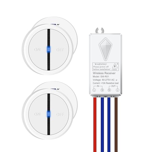 Funk Lichtschalter,NineLeaf Fernbedienung Wandschalter mit LED-Anzeige,ohne Verkabelung wandmontierbar,IP66 wasserdicht für innen und außen,Haushalt und Büro,weiß(2Schalter 1Empfänger) von NineLeaf
