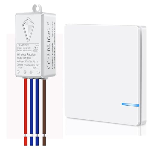 Funkschalter 230V, NineLeaf Funk Lichtschalter Set, 10A 1000W Funklichterschalter, Upgrade für versteckte Verkabelung, 400 m Funkreichweite, IP66 Wasserdicht, Max Geeignet Für 1000W Lampe Funkschalter 230V, NineLeaf Funk Lichtschalter Set, 10A 1000W Funklichterschalter, Upgrade für versteckte Verkabelung, 400 m Funkreichweite, IP66 Wasserdicht, Max Geeignet Für 1000W Lampe von NineLeaf
