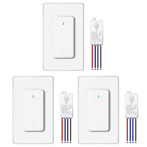 Funkschalter Set,NineLeaf 3PK Funk Lichtschalter,400m Reichweite,IP66 wasserdicht,ohne Stromverdrahtung, Einfache Installation,für Innen- und Außenbereich,Lampen,Deckenleuchten von NineLeaf