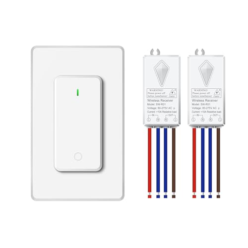 Funkschalter Set,NineLeaf Funk Lichtschalter,400m Reichweite,IP66 wasserdicht,ohne Stromverdrahtung, Einfache Installation,für Innen- und Außenbereich,Lampen,Deckenleuchten(1Schalter 2Empfänger) von NineLeaf