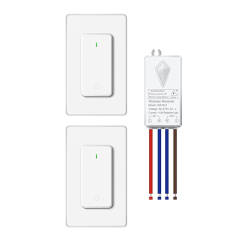 Funkschalter Set,NineLeaf Funk Lichtschalter,400m Reichweite,IP66 wasserdicht,ohne Stromverdrahtung, Einfache Installation,für Innen- und Außenbereich,Lampen,Deckenleuchten(2Schalter 1Empfänger) von NineLeaf