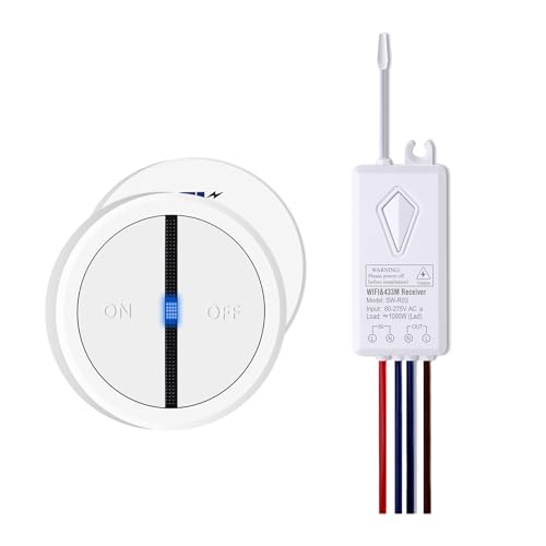 NineLeaf 1PK Smart Funk Lichtschalter und Empfänger mit 2.4-GHz-WLAN,Fernbedienungsschalter funktionieren mit Alexa und Google Assistant,Sprachsteuerung,für Zuhause und Büro von NineLeaf