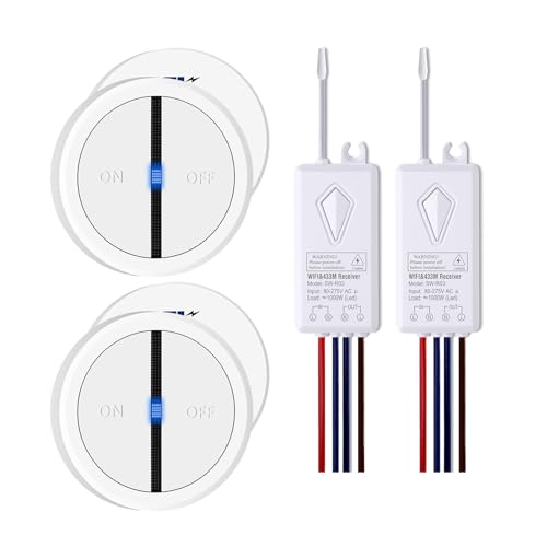 NineLeaf 2PK Smart Funk Lichtschalter und Empfänger mit 2.4-GHz-WLAN,Fernbedienungsschalter funktionieren mit Alexa und Google Assistant,Sprachsteuerung,für Zuhause und Büro von NineLeaf