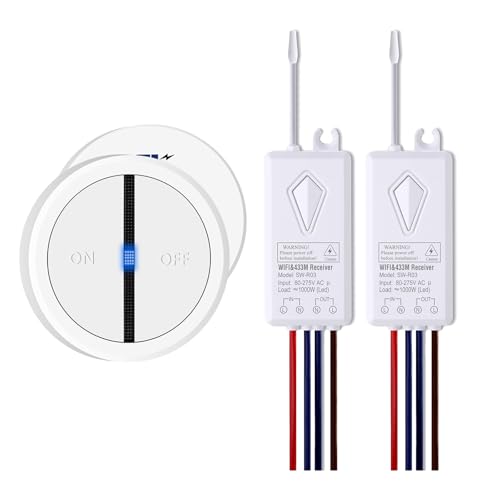 NineLeaf Smart Funk Lichtschalter und Empfänger mit 2.4-GHz-WLAN, Fernbedienungsschalter funktionieren mit Alexa und Google Assistant, Sprachsteuerung, für Zuhause und Büro(1Schalter 2Empfänger) von NineLeaf