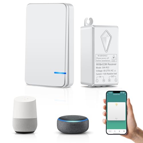 NineLeaf Smart Wifi Lichtschalter Funkschalter Set IP66 Wasserdicht Kabelloser Schalter Arbeitet mit Amazon Alexa und Google Home Timing-Funktion Stimmenkontrolle Steuern Sie Ihre Fixtures von Überall von NineLeaf