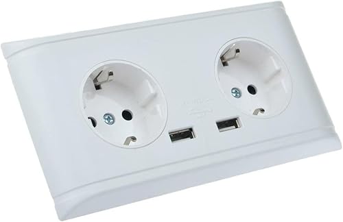Nineleaf Unterputz Doppel-Steckdose mit 2 USB-Anschlüssen (2.1A) 1PK- Weiße Schuko Steckdose mit Glasfront - Schnellladefunktion für Smartphones, Kopfhörern, Powerbanks und kleinen Elektronikgeräten von NineLeaf