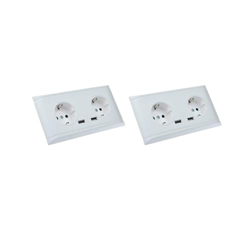 Nineleaf Unterputz Doppel-Steckdose mit 2 USB-Anschlüssen (2.1A) 2PK- Weiße Schuko Steckdose mit Glasfront - Schnellladefunktion für Smartphones, Kopfhörern, Powerbanks und kleinen Elektronikgeräten von NineLeaf