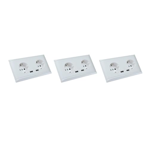 Nineleaf Unterputz Doppel-Steckdose mit 2 USB-Anschlüssen (2.1A) 3PK- Weiße Schuko Steckdose mit Glasfront - Schnellladefunktion für Smartphones, Kopfhörern, Powerbanks und kleinen Elektronikgeräten von NineLeaf