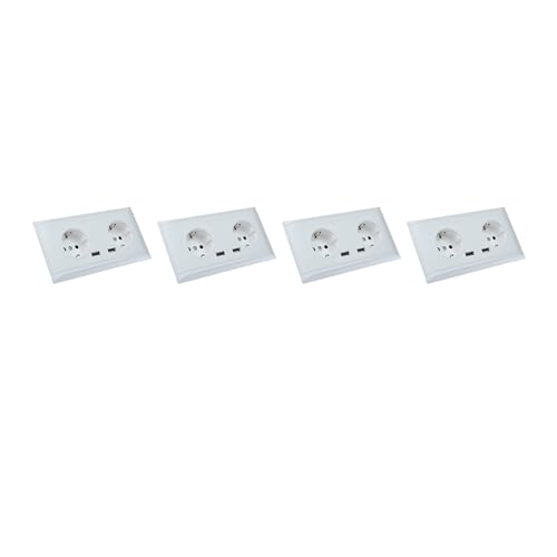 Nineleaf Unterputz Doppel-Steckdose mit 2 USB-Anschlüssen (2.1A) 4PK- Weiße Schuko Steckdose mit Glasfront - Schnellladefunktion für Smartphones, Kopfhörern, Powerbanks und kleinen Elektronikgeräten von NineLeaf