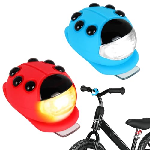 Ninesun 2 Stück Kinder Scooter Licht Silikon Marienkäfer Mehrzweck Wasserdichtes LED Warnlicht für Roller, Rucksack, Kinderwagen (Rote & Weiße Lichter) Mit Batterie von Ninesun