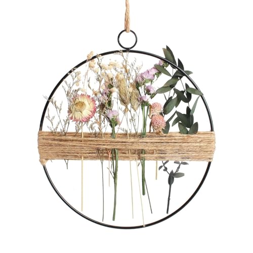 Trockenblumen Kranz 25cm Blumenkranz Deko,Hängende Boho Türkranz Blumenkranz Metallring mit Trockenblumen,DIY Natur Trockenblumenkranz Ring für Wohnzimmer Wand Tür Dekoration von Ninesun
