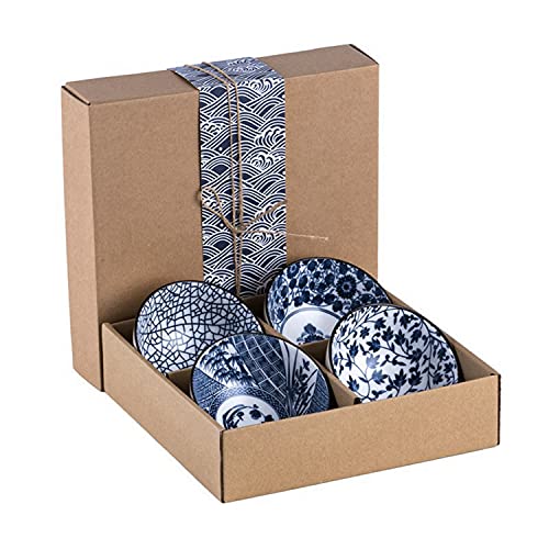 4-teilig müslischalen ，verschiedenen Designs keramik schüssel, tapas schalen/ramen bowl/suppenschüsseln/salatschüsseln，Japanisches Blumenmuster (Blau) von Ninevi