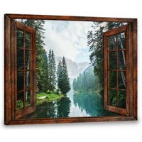 Leinwand Gemälde Wand Kunst Wohnkultur Faux Fenster Schöne Wald Neben Fluss, Natur Wandkunst, Landschaft Wandkunst von NininnniStore