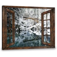 Leinwandbild Wandbild Braune Fensterkunst Imitat Winter Landschaft, Natur Wandkunst, Landschaft Wandkunst von NininnniStore