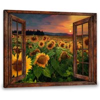 Leinwanddruck | Leinwandbild Rustikales Wohndekor Fenster Vom Bauernhof Sonnenblumen Wanddeko Sonnenblume Geschenk Wand Kunstdruck Familiengeschenk von NininnniStore