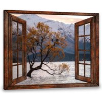 Leinwanddrucke | Berg Wand Kunst Faux Fenster Leinwand Natur Wandbehang Landschaft Wandkunst Wald Dekor |Büro von NininnniStore