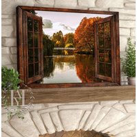 Leinwanddrucke | Wald Wandkunst Fensterbild Natur Leinwand Kunst Fenster Vom Bauernhof| Landschaft Deko Büro Dekor von NininnniStore